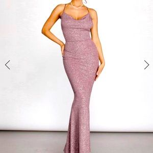 Nivea Mauve Glitter Cowl Neck evening gown